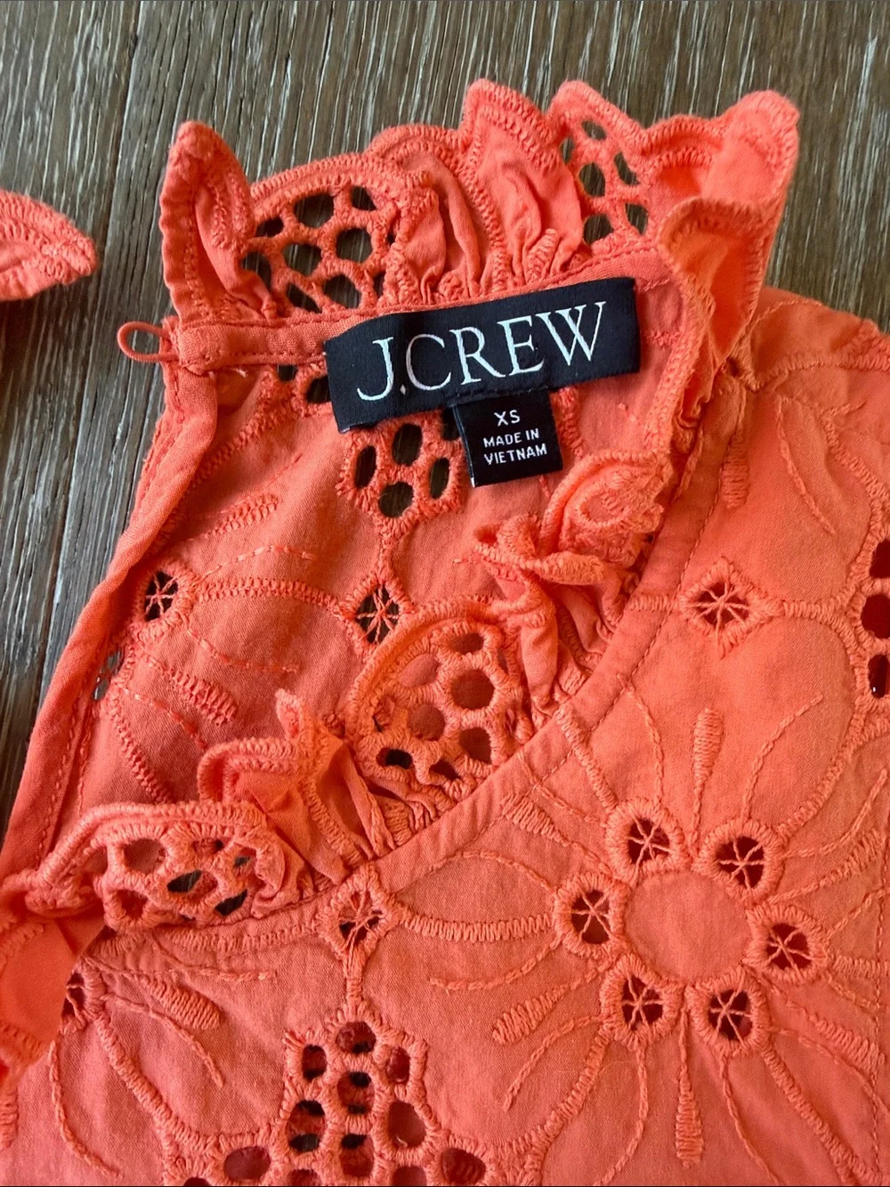 J. Crew Coral Eyelet Ruffle Tank